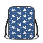 Blue And White Angel Pattern Print Rectangular Crossbody Bag
