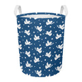 Blue And White Angel Pattern Print Round Laundry Basket
