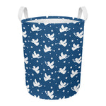 Blue And White Angel Pattern Print Round Laundry Basket