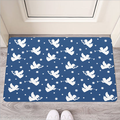 Blue And White Angel Pattern Print Rubber Doormat