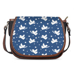 Blue And White Angel Pattern Print Saddle Bag