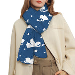 Blue And White Angel Pattern Print Scarf