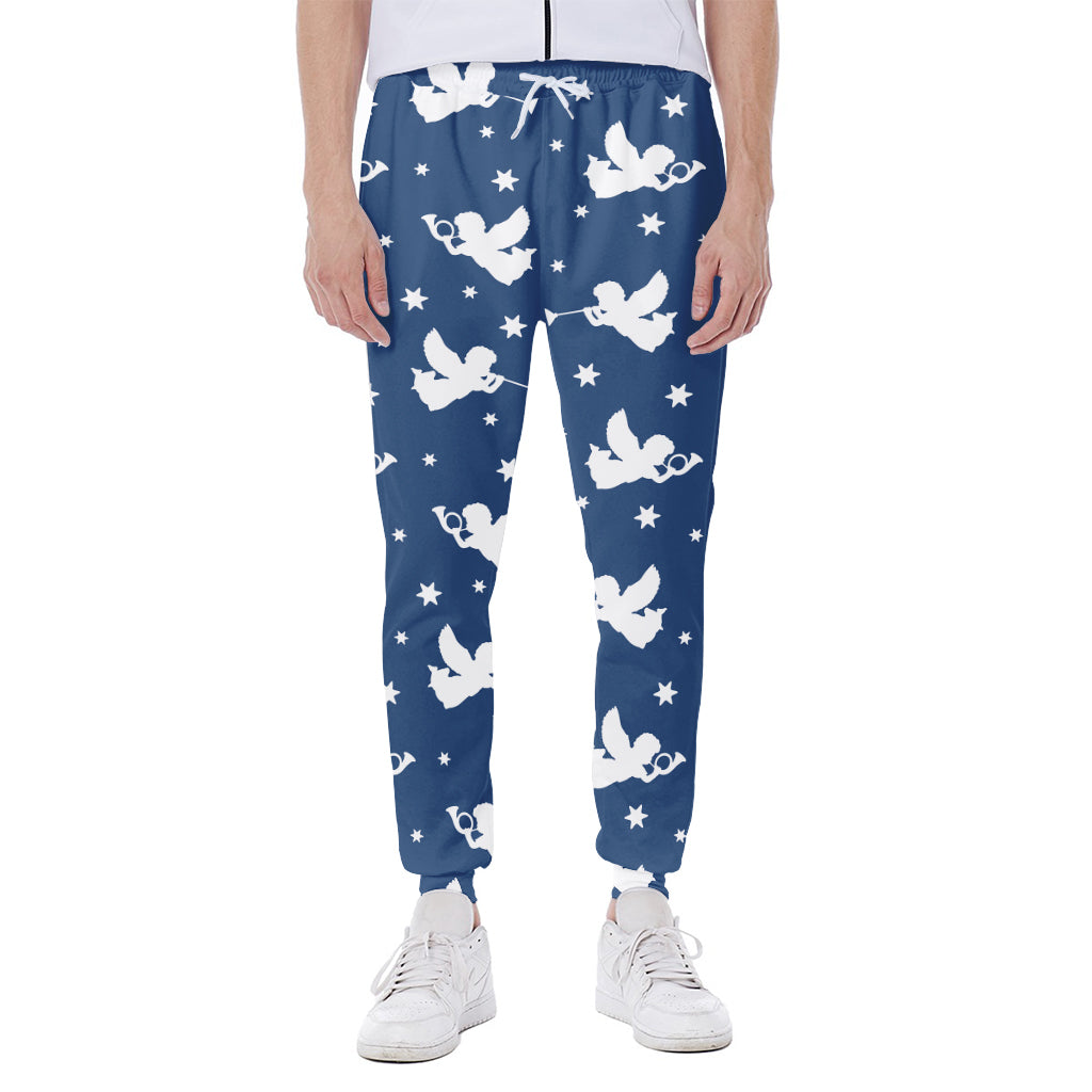 Blue And White Angel Pattern Print Scuba Joggers