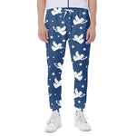 Blue And White Angel Pattern Print Scuba Joggers