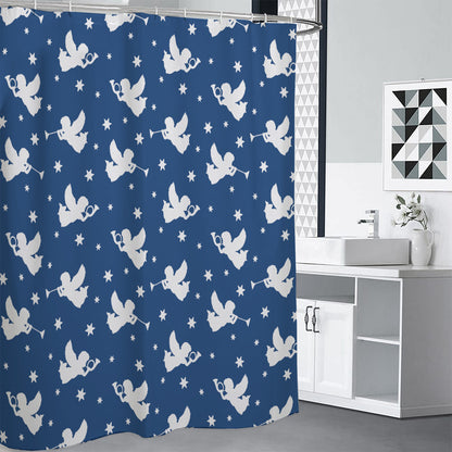 Blue And White Angel Pattern Print Shower Curtain