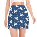 Blue And White Angel Pattern Print Side Slit Mini Skirt