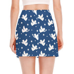 Blue And White Angel Pattern Print Side Slit Mini Skirt