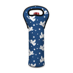 Blue And White Angel Pattern Print Single Neoprene Wine Tote
