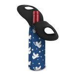 Blue And White Angel Pattern Print Single Neoprene Wine Tote