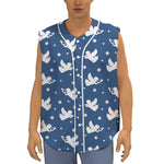 Blue And White Angel Pattern Print Sleeveless Baseball Jersey