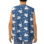Blue And White Angel Pattern Print Sleeveless Baseball Jersey
