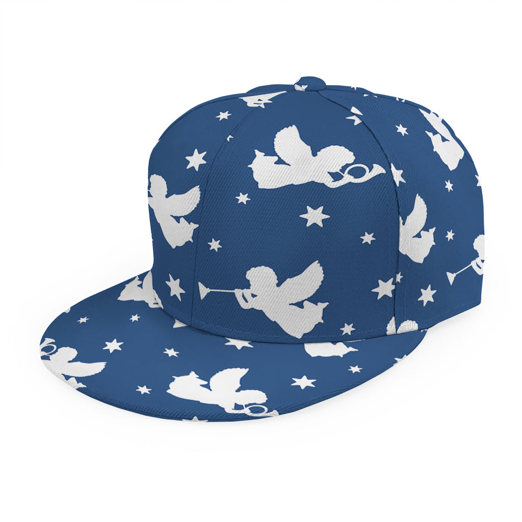 Blue And White Angel Pattern Print Snapback Cap