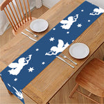 Blue And White Angel Pattern Print Table Runner