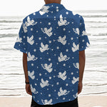 Blue And White Angel Pattern Print Textured Short Sleeve Shirt