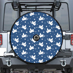 Blue And White Angel Pattern Print Tire Cover With Camera Hole