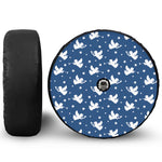 Blue And White Angel Pattern Print Tire Cover With Camera Hole