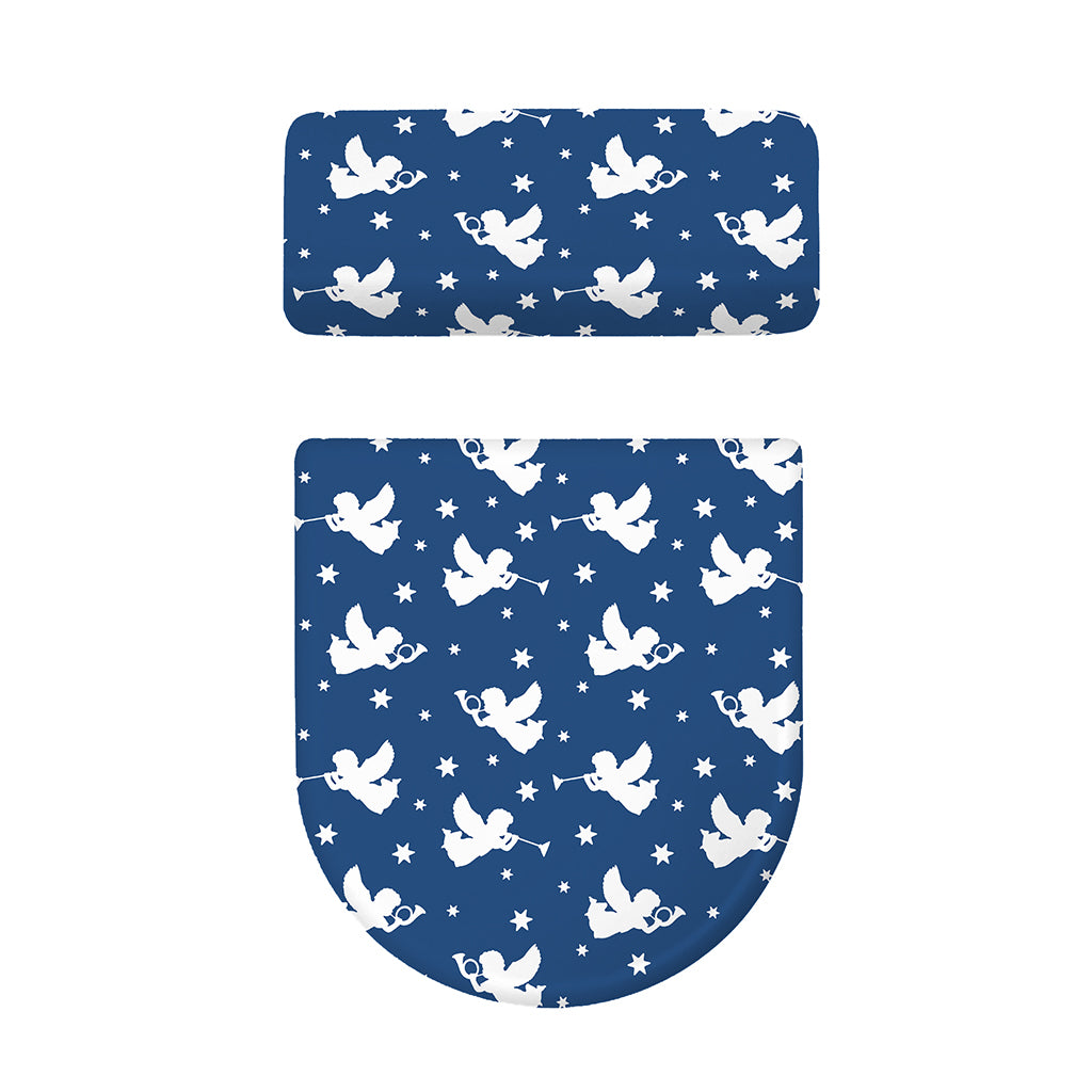 Blue And White Angel Pattern Print Toilet Lid And Tank Cover Set