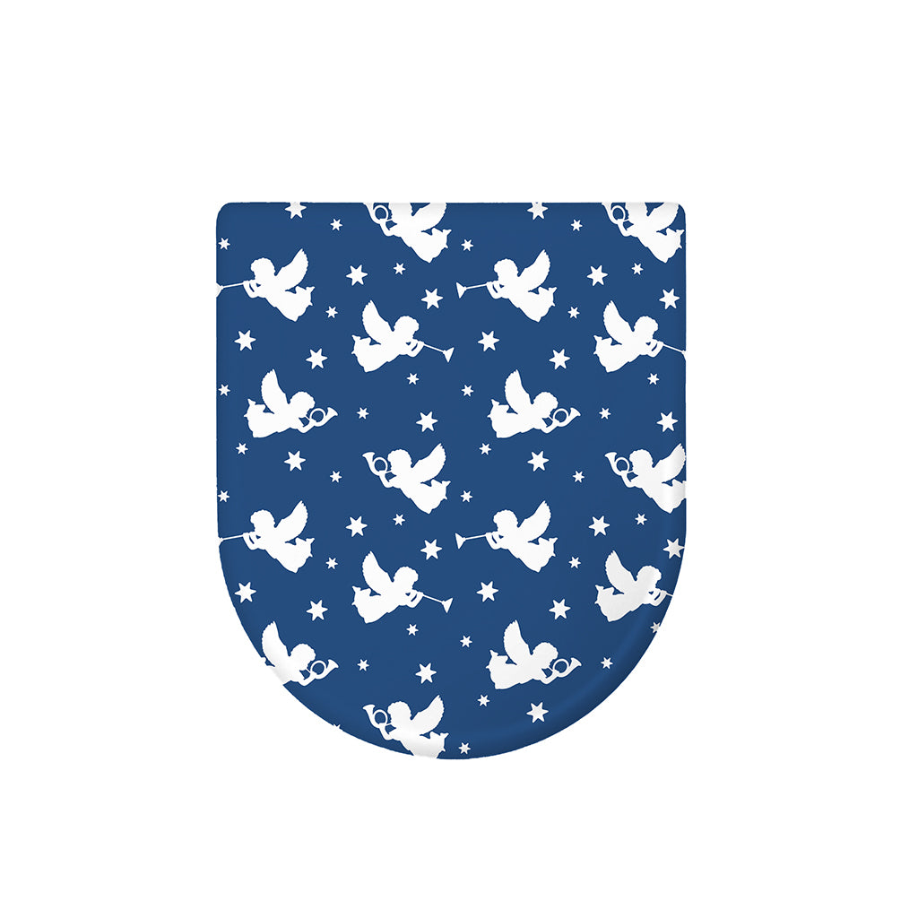 Blue And White Angel Pattern Print Toilet Lid Cover