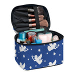 Blue And White Angel Pattern Print Travel Makeup Bag