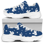 Blue And White Angel Pattern Print White Chunky Shoes