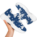 Blue And White Angel Pattern Print White Chunky Shoes
