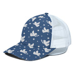 Blue And White Angel Pattern Print White Mesh Trucker Cap
