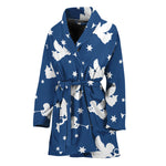 Blue And White Angel Pattern Print Women's Bathrobe