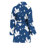 Blue And White Angel Pattern Print Women's Bathrobe