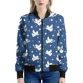 Blue And White Angel Pattern Print Women's Bomber Jacket