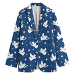 Blue And White Angel Pattern Print Women's Cotton Blazer