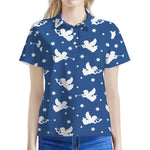 Blue And White Angel Pattern Print Women's Polo Shirt