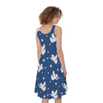 Blue And White Angel Pattern Print Women's Sleeveless Dress