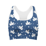 Blue And White Angel Pattern Print Women's Sports Bra