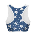 Blue And White Angel Pattern Print Women's Sports Bra