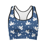 Blue And White Angel Pattern Print Women's Sports Bra
