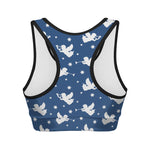 Blue And White Angel Pattern Print Women's Sports Bra