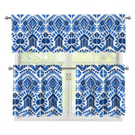 Blue And White Aztec Pattern Print 3 Piece Kitchen Curtains