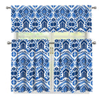 Blue And White Aztec Pattern Print 3 Piece Kitchen Curtains