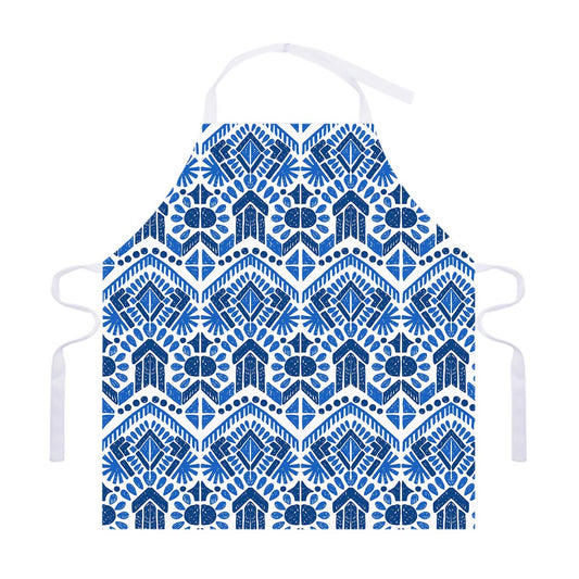 Blue And White Aztec Pattern Print Adjustable Apron