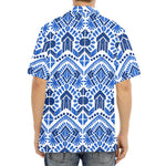 Blue And White Aztec Pattern Print Aloha Shirt