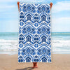 Blue And White Aztec Pattern Print Beach Towel