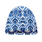 Blue And White Aztec Pattern Print Beanie