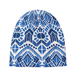 Blue And White Aztec Pattern Print Beanie