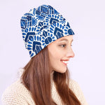 Blue And White Aztec Pattern Print Beanie