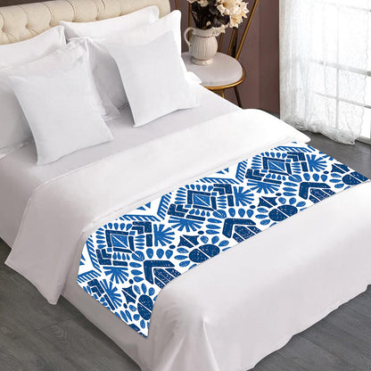 Blue And White Aztec Pattern Print Bed Runner