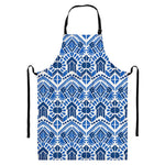Blue And White Aztec Pattern Print Bib Apron With Pocket