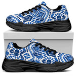 Blue And White Aztec Pattern Print Black Chunky Shoes