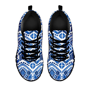 Blue And White Aztec Pattern Print Black Running Shoes