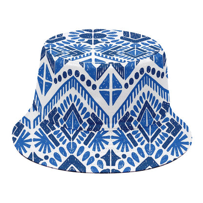 Blue And White Aztec Pattern Print Bucket Hat