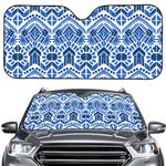 Blue And White Aztec Pattern Print Car Windshield Sun Shade